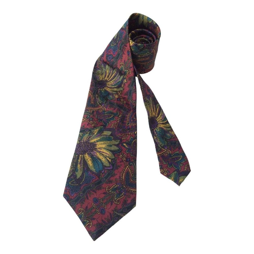 BURBERRYS Red Flower Print Silk Tie England 60"/3".3/4 EC - Picture 2 of 6